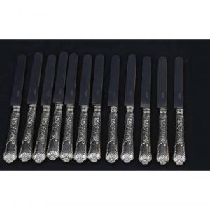 Set Of 12 Sterling Silver Stuffed Knives