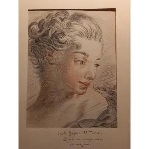 "head Of A Woman" Drawing On Paper, 18th Century 