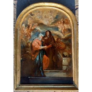 "the Visitation" Oil On Panel, 18th/19th Century