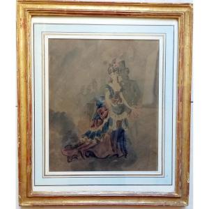 Constantin Guys (attributed To) Watercolor And The Notice "the Elegant"