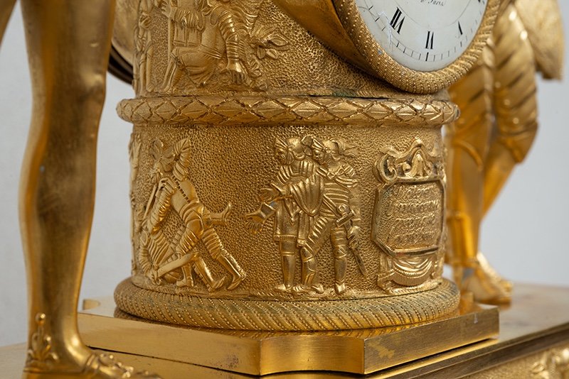 Orologio antico Impero  Francese in bronzo dorato finemente cesellato. Periodo XIX secolo.-photo-2