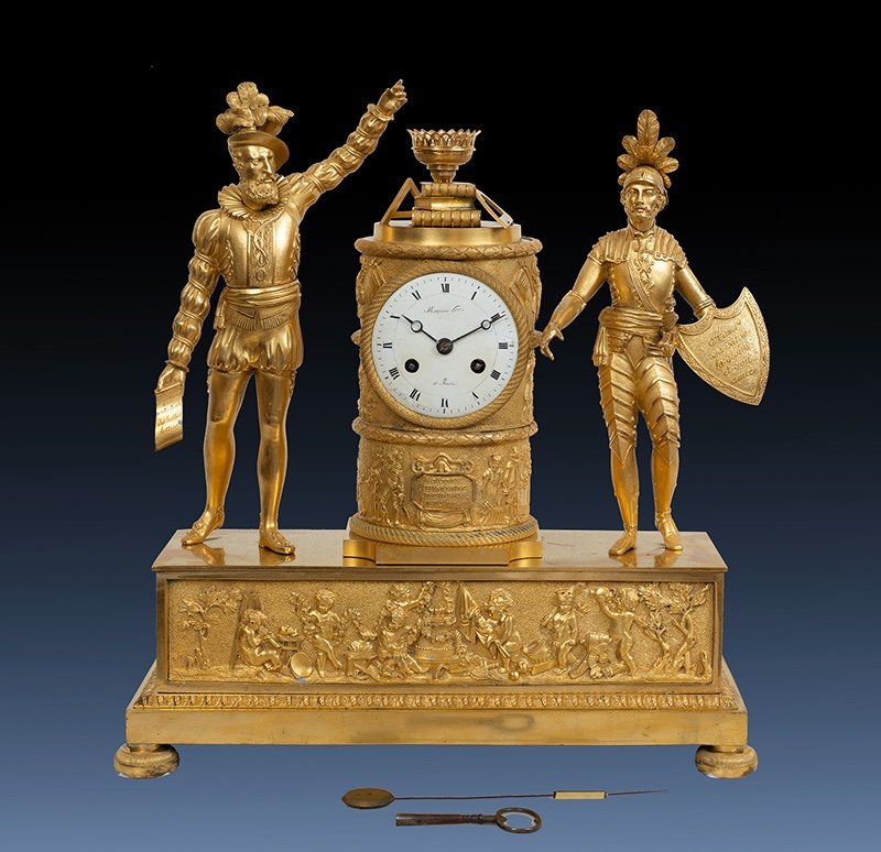 Orologio antico Impero  Francese in bronzo dorato finemente cesellato. Periodo XIX secolo.