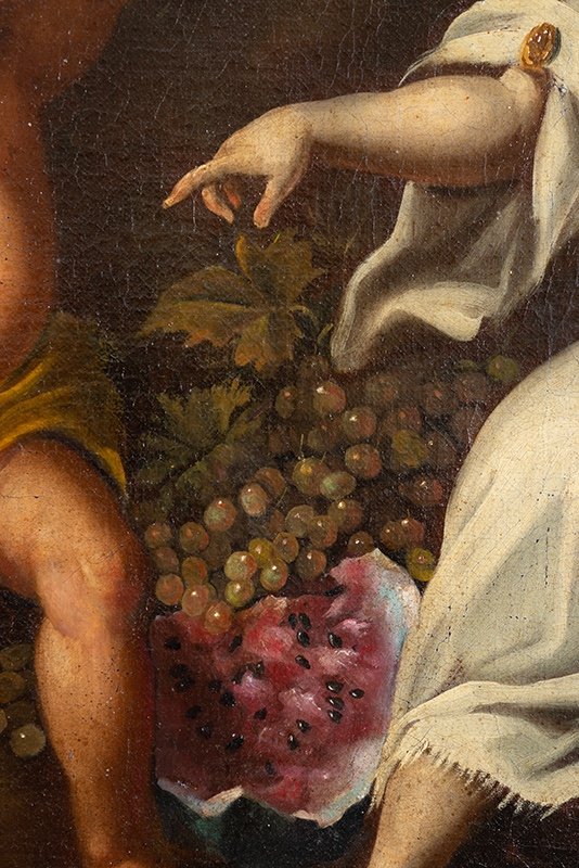 Dipinto antico Napoletano olio su tela raffigurante l'allegoria. Periodo XVIII secolo.-photo-3