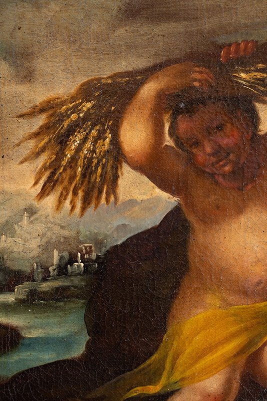 Dipinto antico Napoletano olio su tela raffigurante l'allegoria. Periodo XVIII secolo.-photo-4