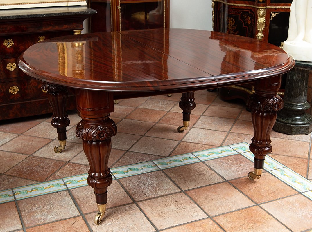 Tavolo antico allungabile Vittoriano Inglese in massello di mogano. Periodo XIX secolo.-photo-2