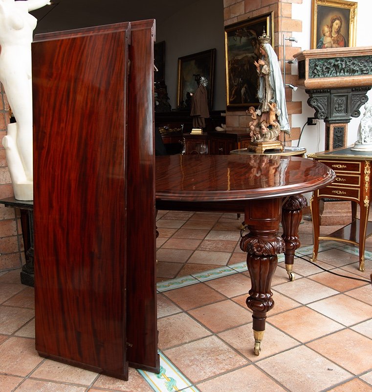 Tavolo antico allungabile Vittoriano Inglese in massello di mogano. Periodo XIX secolo.-photo-3
