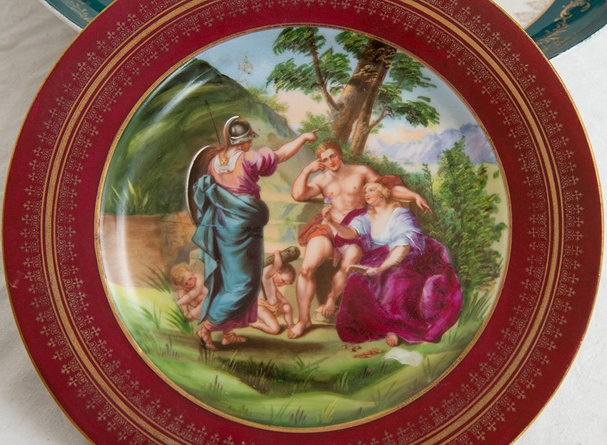 Lotto di cinque piatti in decalcomania firmati "Angelica Kauffmann.-photo-3