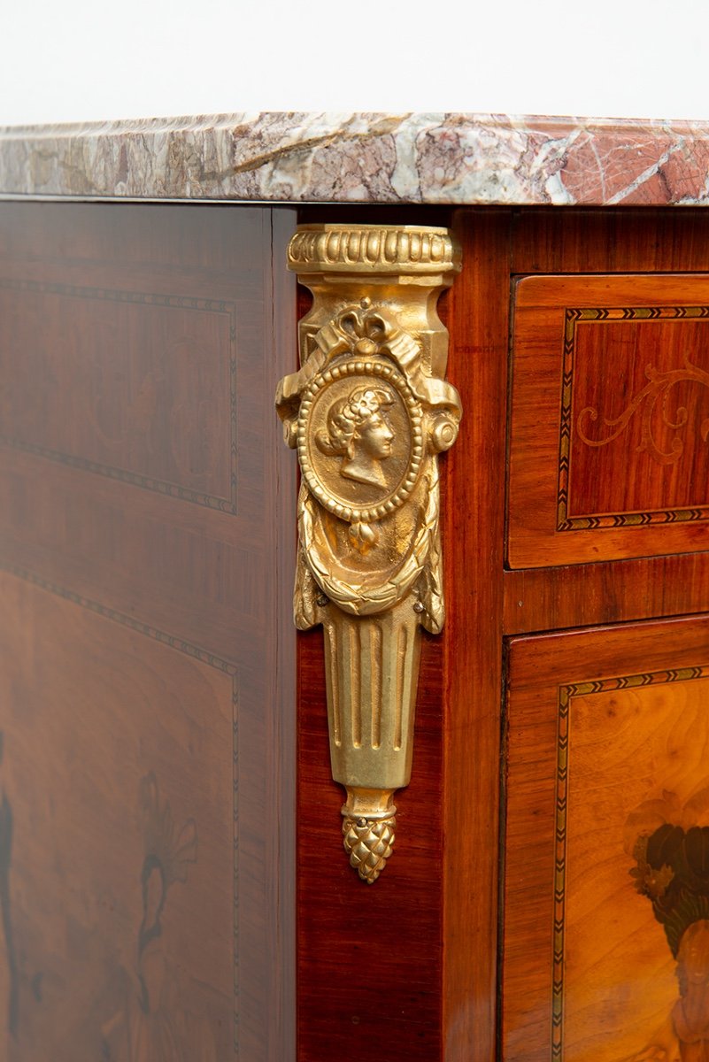 Cassettone antico Napoleone III Francese in legno esotico pregiato con piano in marmo.-photo-4