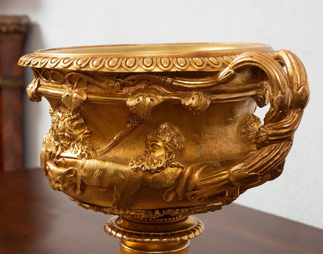 Coppa/centrotavola antica Napoleone III Francese in bronzo dorato XIX secolo.-photo-2