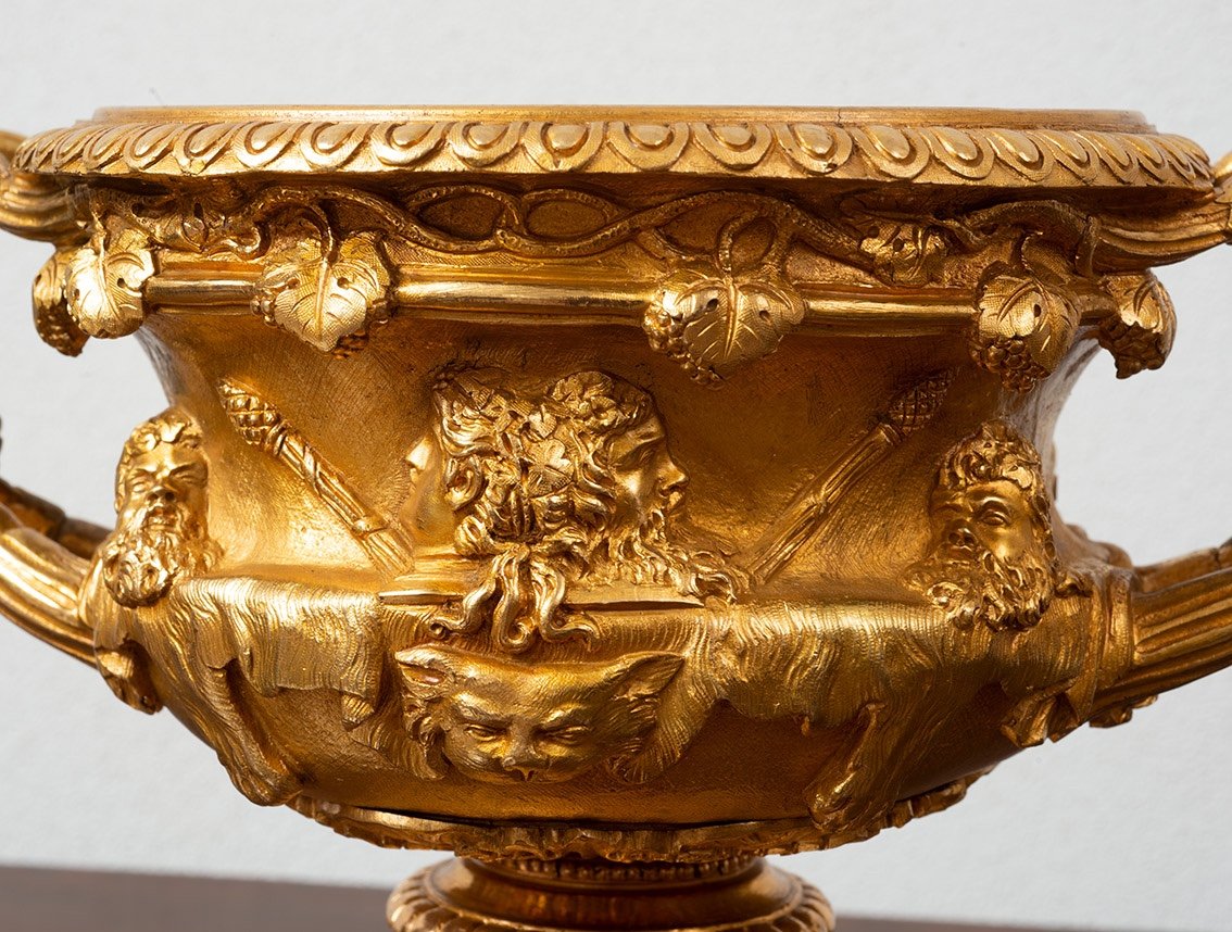 Coppa/centrotavola antica Napoleone III Francese in bronzo dorato XIX secolo.-photo-3
