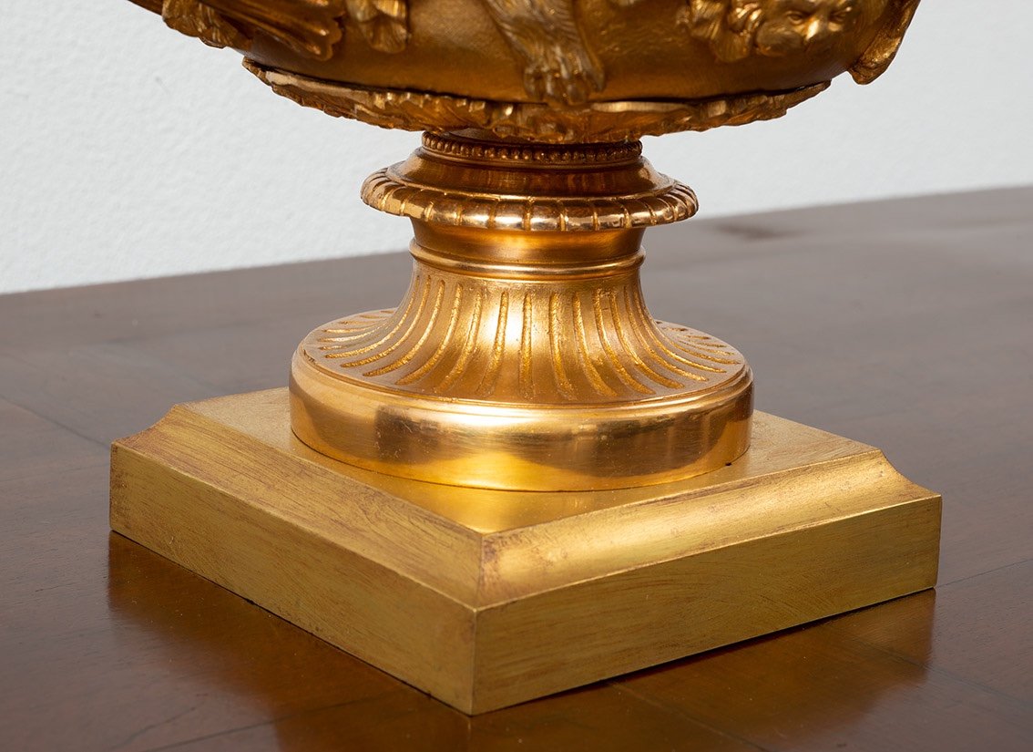 Coppa/centrotavola antica Napoleone III Francese in bronzo dorato XIX secolo.-photo-4