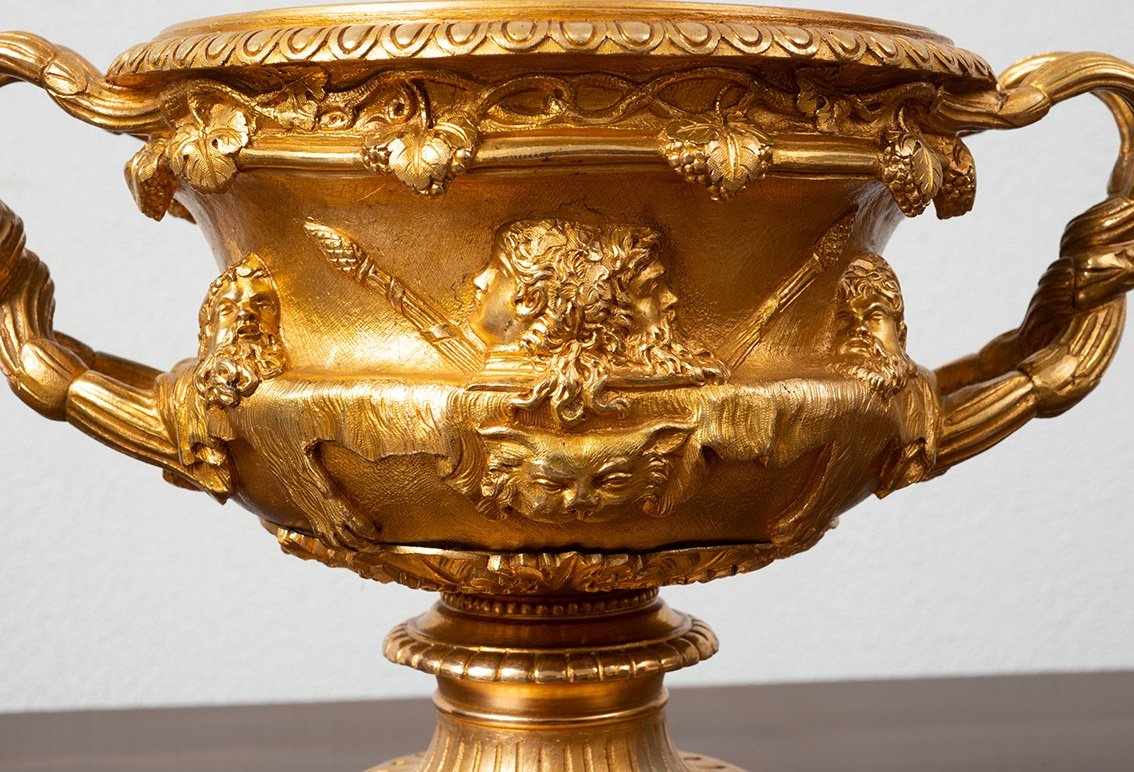 Coppa/centrotavola antica Napoleone III Francese in bronzo dorato XIX secolo.-photo-1