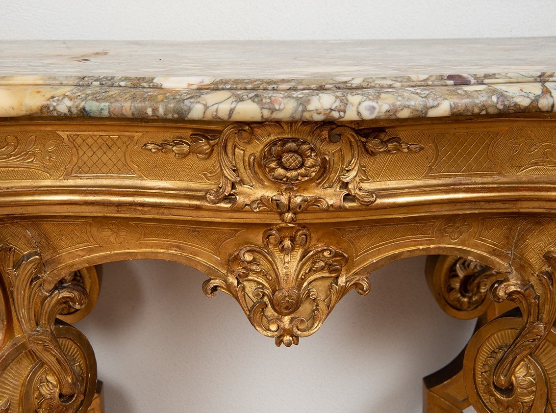 Consolle antica Luigi XV Genovese in legno dorato e intagliato.-photo-2