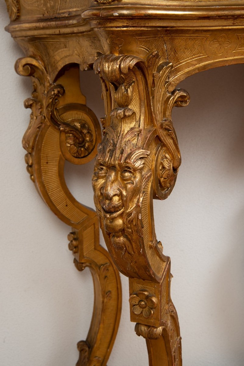 Consolle antica Luigi XV Genovese in legno dorato e intagliato.-photo-3