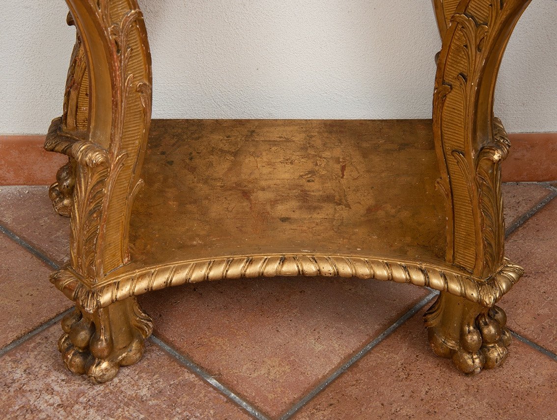 Consolle antica Luigi XV Genovese in legno dorato e intagliato.-photo-4