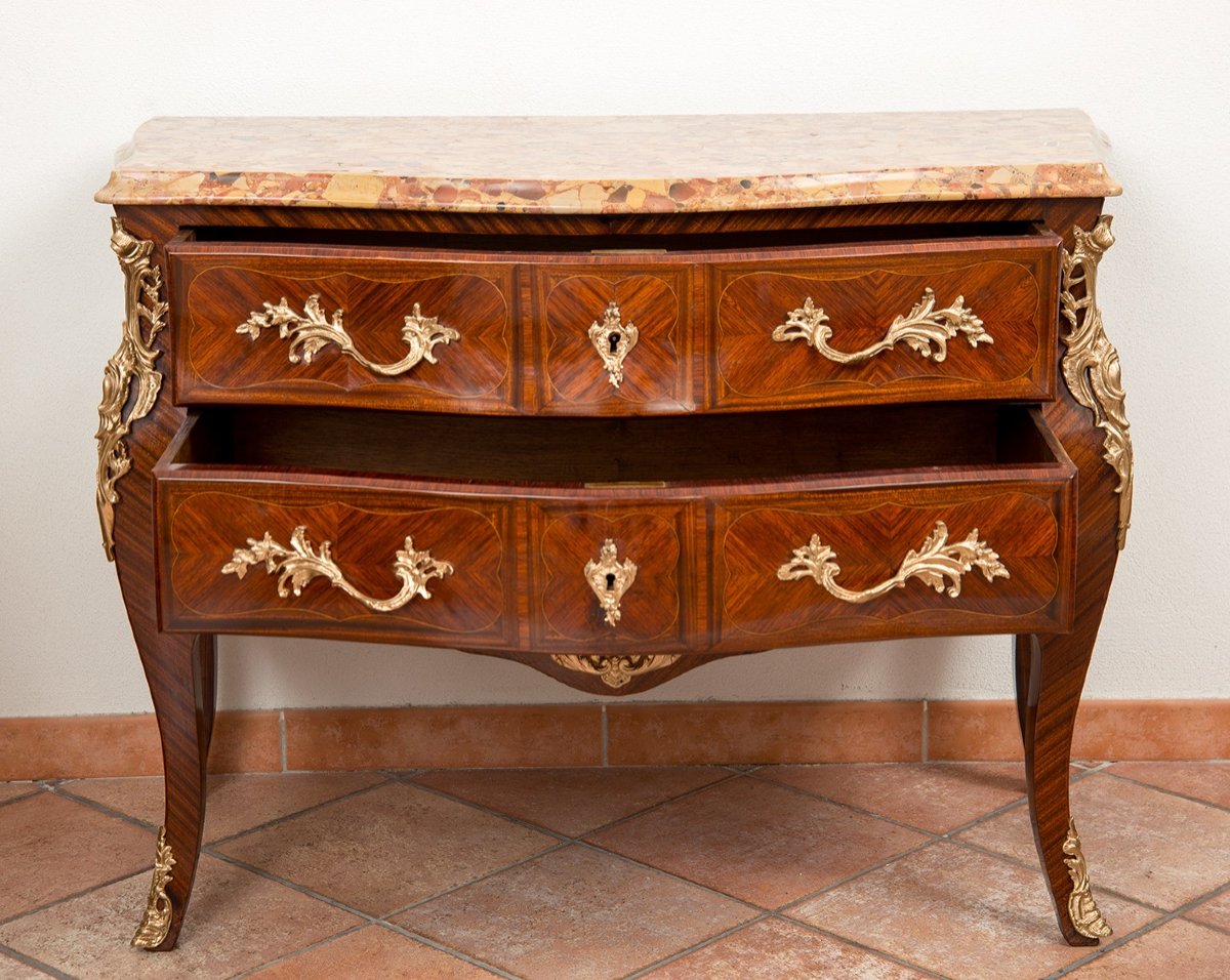 Cassettone antico Napoleone III Francese in legno esotico pregiato con piano in marmo.-photo-2