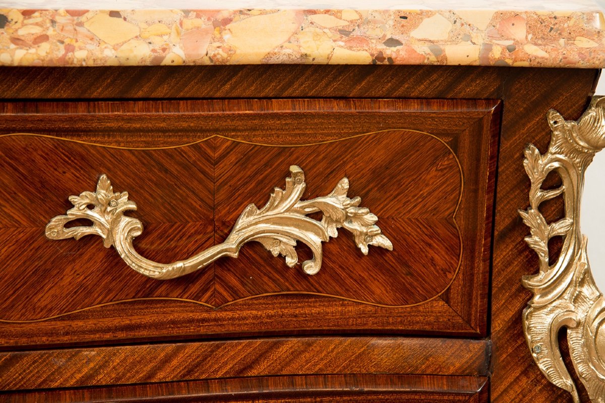 Cassettone antico Napoleone III Francese in legno esotico pregiato con piano in marmo.-photo-2