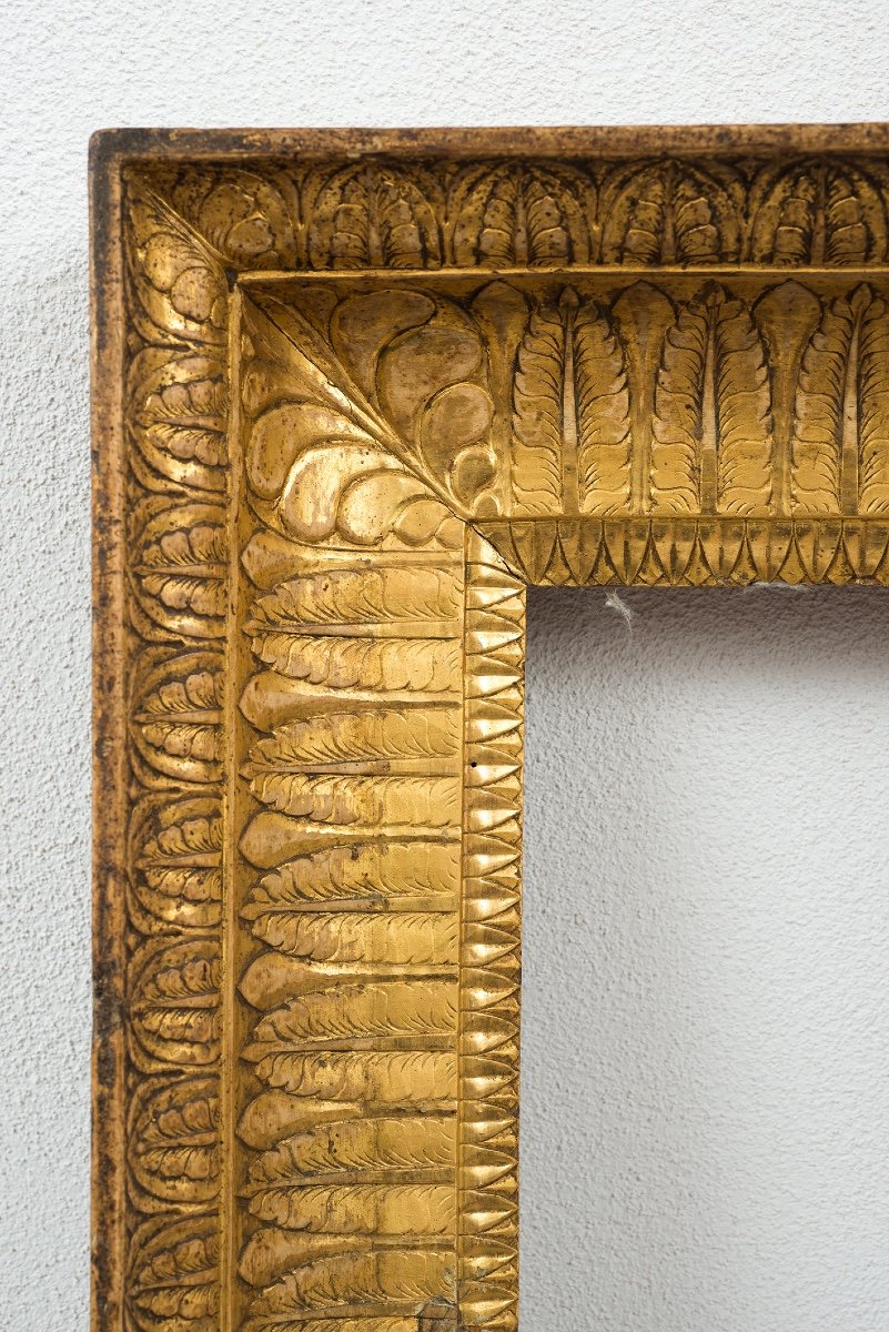 Cornice antica Impero Napoletana in legno dorato e intagliato.-photo-2