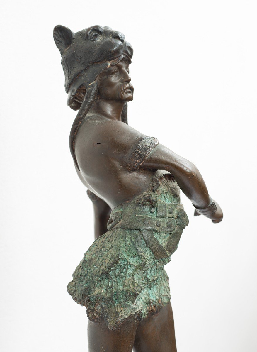 Scultura antica in bronzo patinato raffigurante "Vercingetorige". Francia inizio XX secolo.-photo-3
