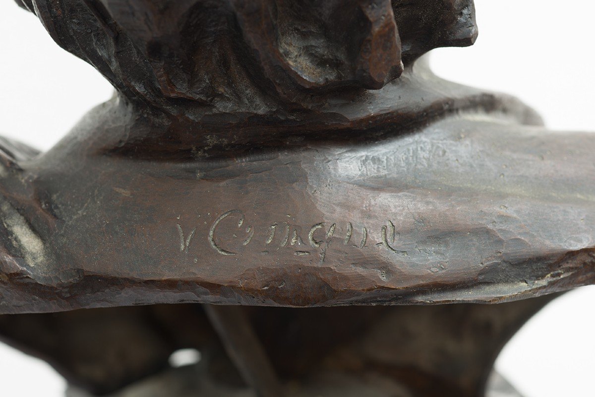 Scultura in bronzo patinato raffigurante busto di scugnizzo firmata "Vincenzo Cinque".-photo-3