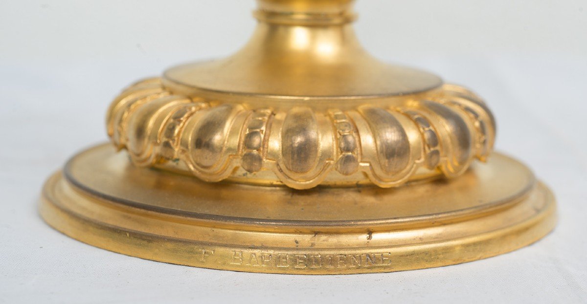  Coppia di candelieri Impero Francese in bronzo dorato sapientemente cesellato.-photo-3
