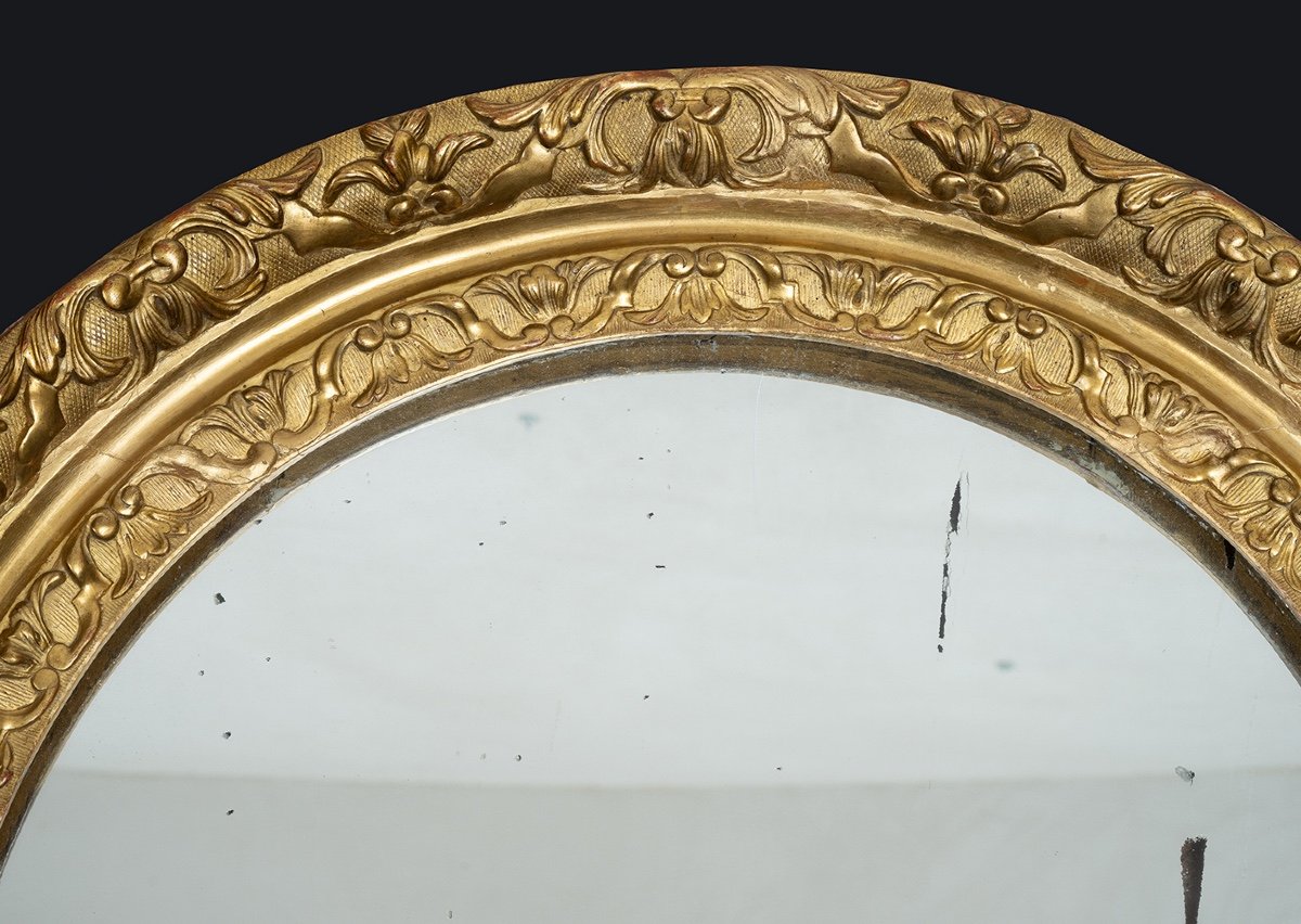 Specchiera antica Luigi XVI Francese in legno dorato e intagliato con specchio a mercurio.-photo-2