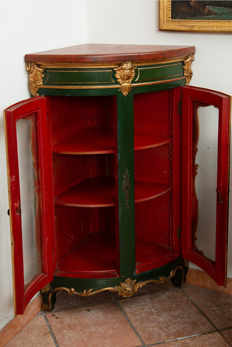 Coppia di angoliere Napoleone III Francese in legno laccato e dorato.-photo-2