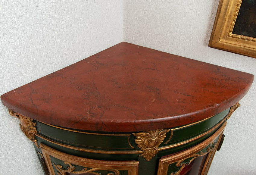 Coppia di angoliere Napoleone III Francese in legno laccato e dorato.-photo-4