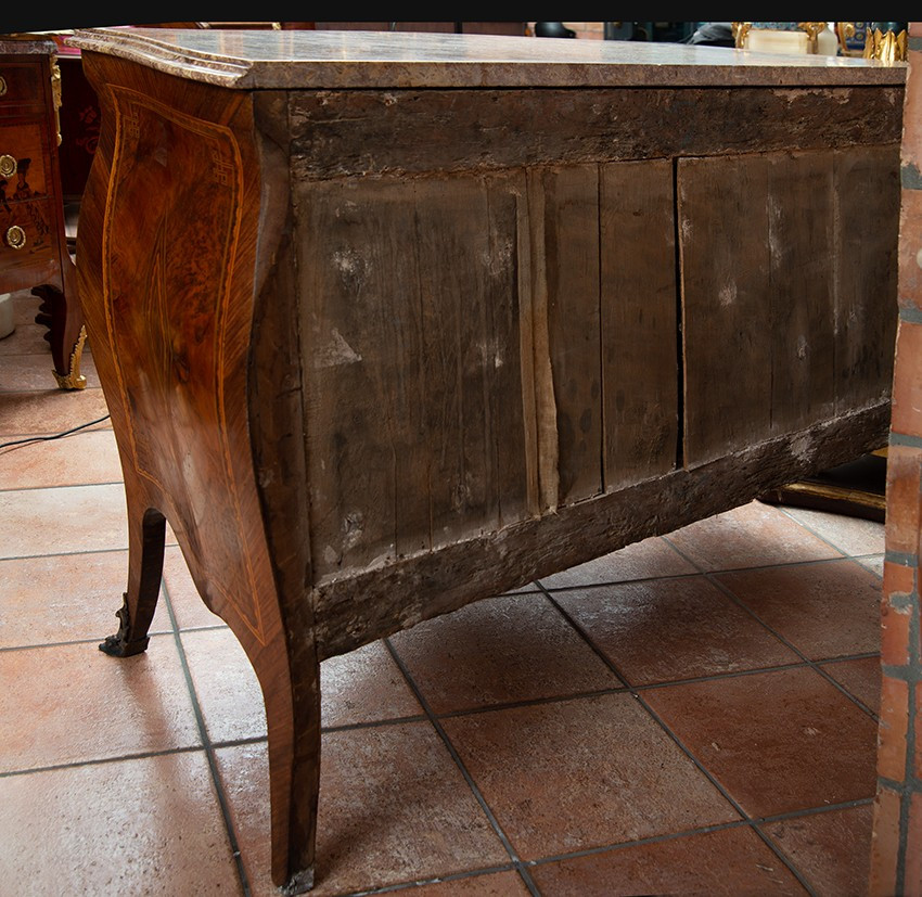 Cassettone antico Luigi XV Napoletano in legni esotici pregiati con piano in marmo 18secolo.-photo-1