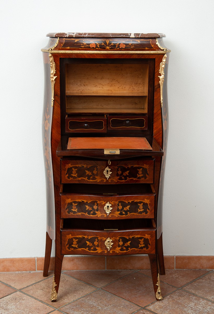 Secretaire antico Napoleone III Francese in legni esotici pregiati 19secolo.-photo-2