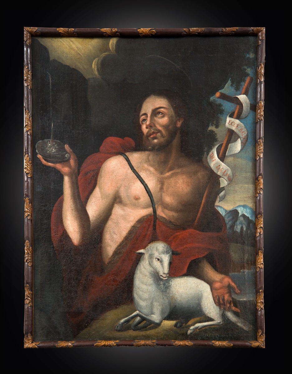 Dipinto antico olio su tela raffigurante San Giovanni Battista 18secolo