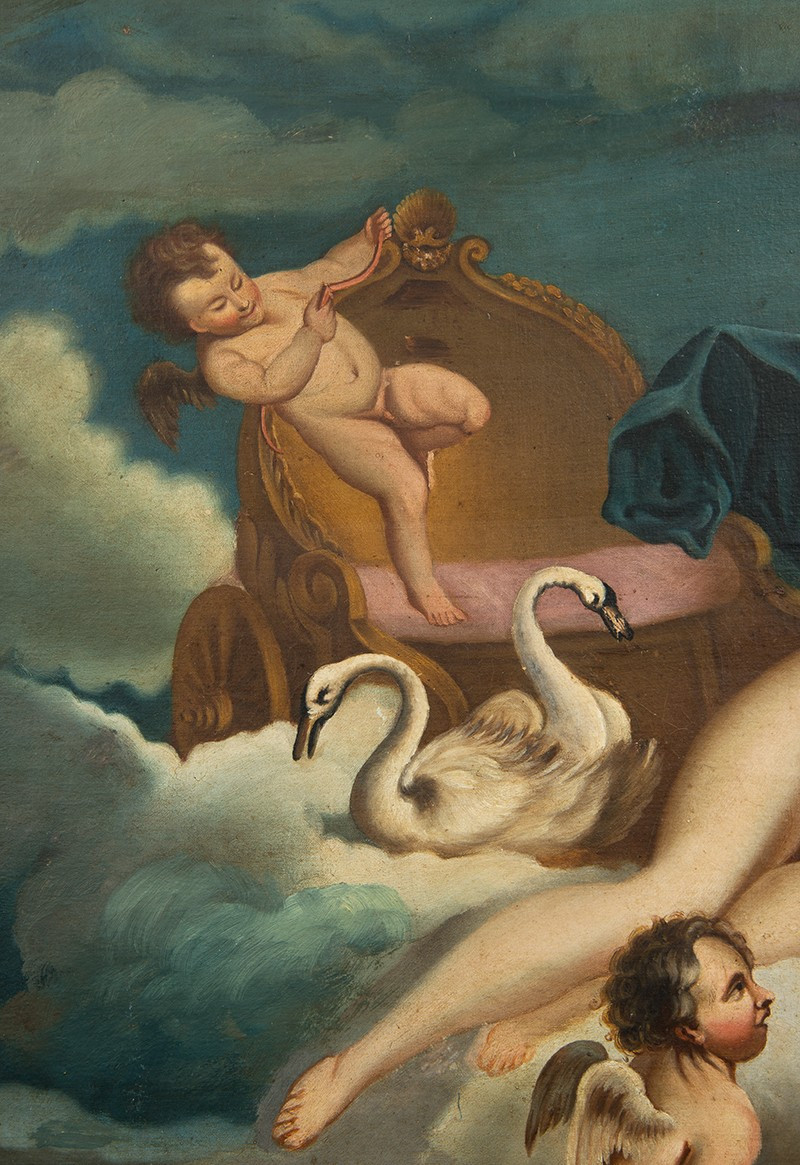 Dipinto antico olio su tela raffigurante Venere e Adone ambito"Boucher". Francia XVIII secolo.-photo-4