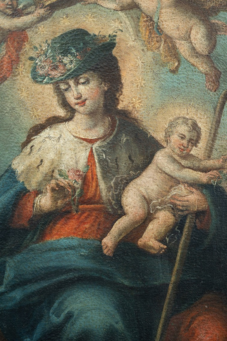 Dipinto antico olio su tela raffigurante "La Divna Pastora". Napoli XVII secolo.-photo-3