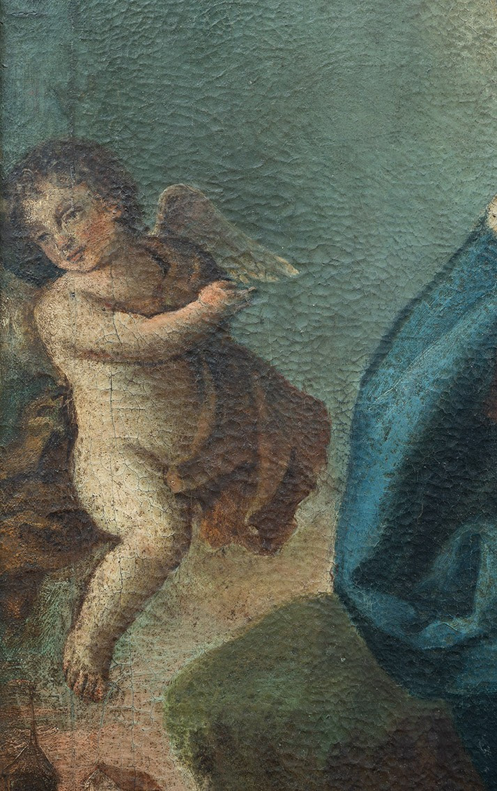 Dipinto antico olio su tela raffigurante "La Divna Pastora". Napoli XVII secolo.-photo-1