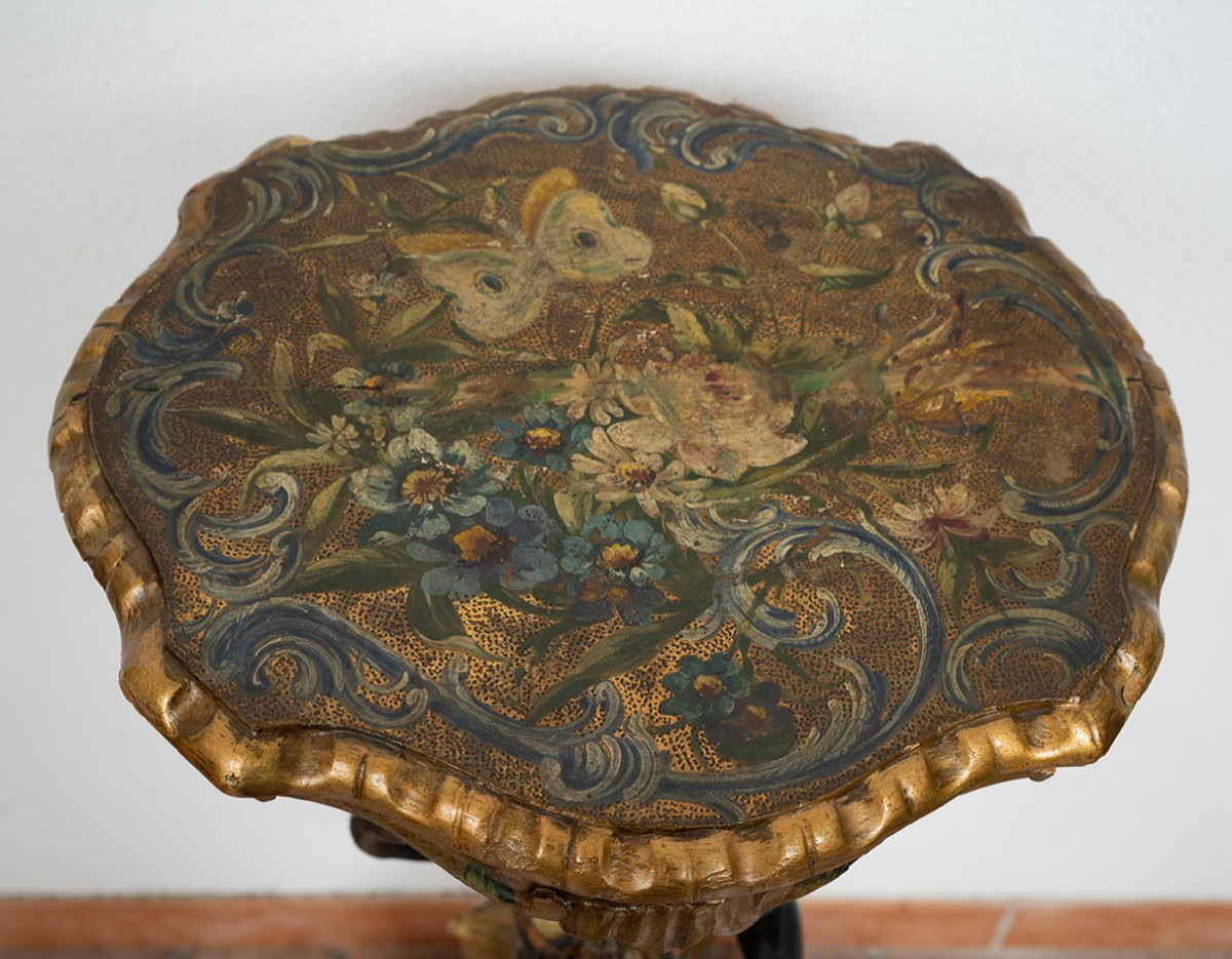 Trespolo antico Veneziano "Blackamoor" in legno laccato e dorato 19secolo-photo-2