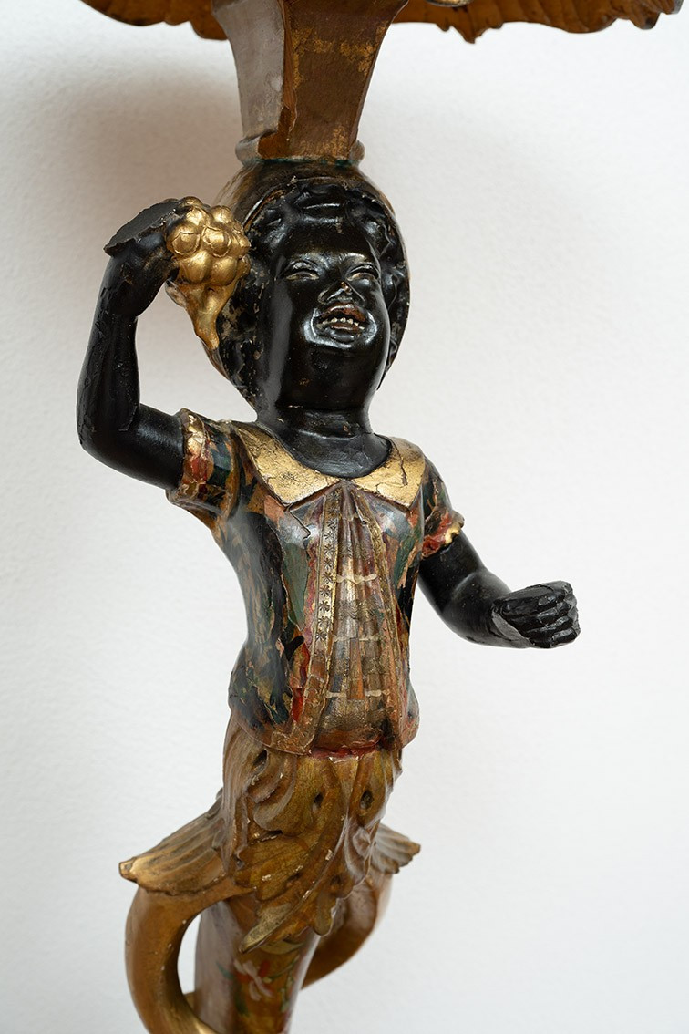 Trespolo antico Veneziano "Blackamoor" in legno laccato e dorato 19secolo-photo-3