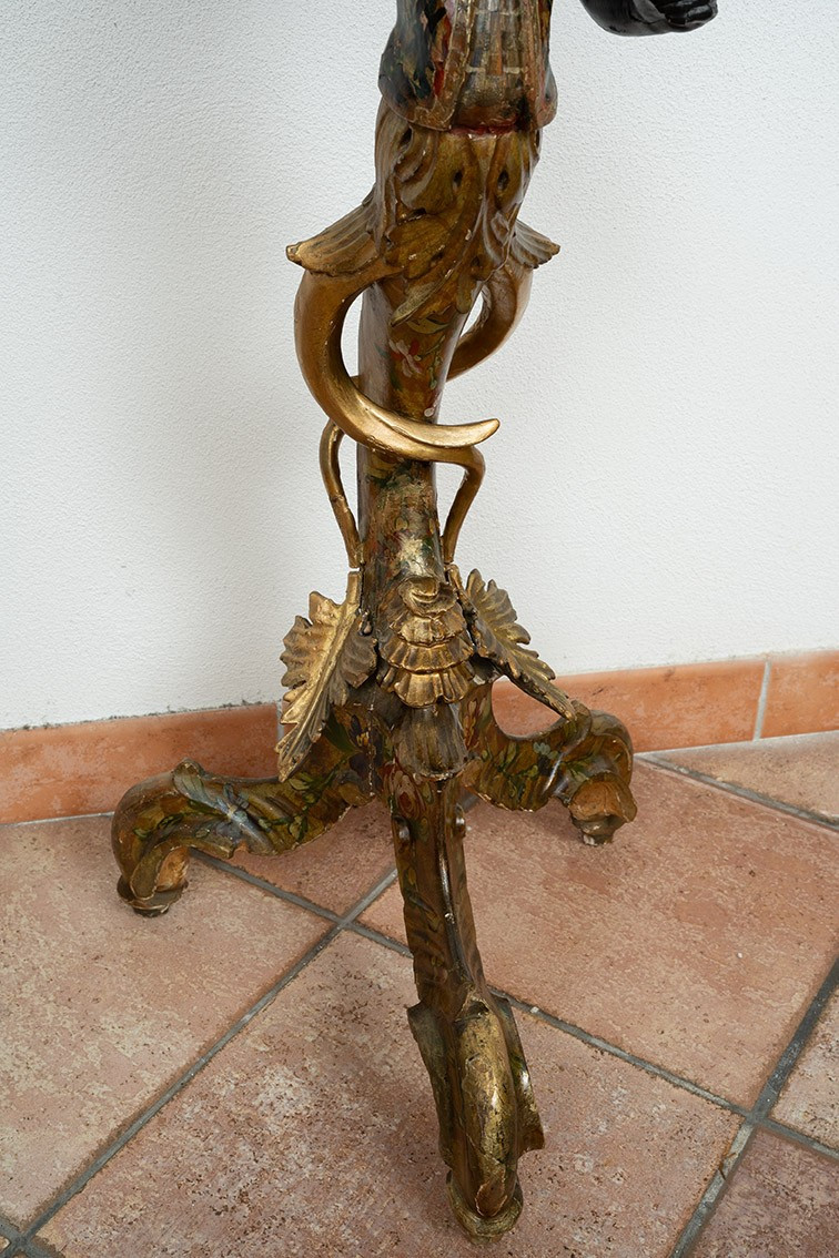 Trespolo antico Veneziano "Blackamoor" in legno laccato e dorato 19secolo-photo-4