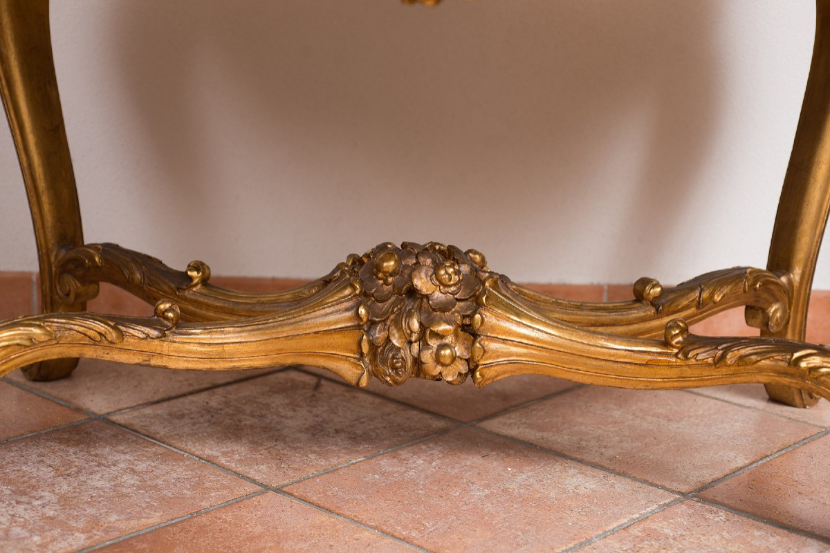 Tavolino in legno dorato e intagliato con piano in onice Napoleone III Francese.Periodo XIX sec-photo-4