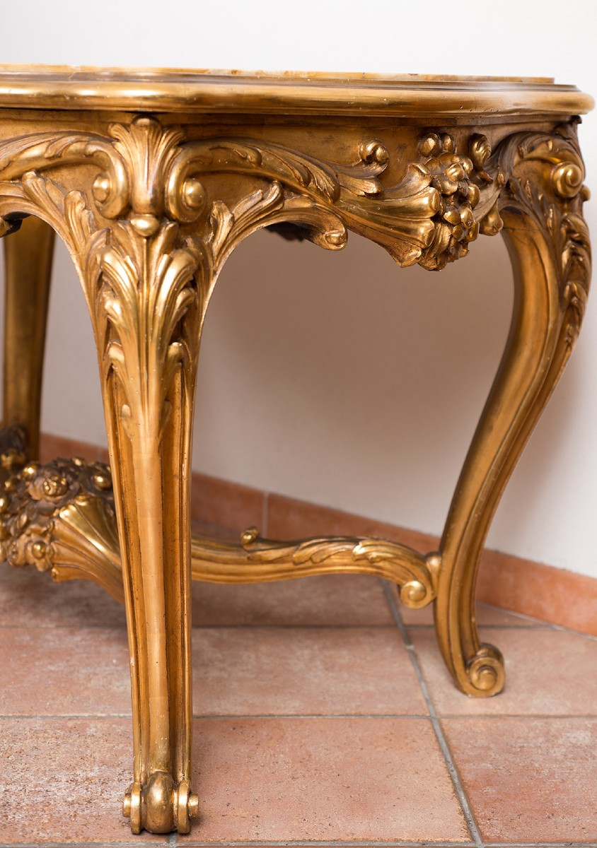 Tavolino in legno dorato e intagliato con piano in onice Napoleone III Francese.Periodo XIX sec-photo-1