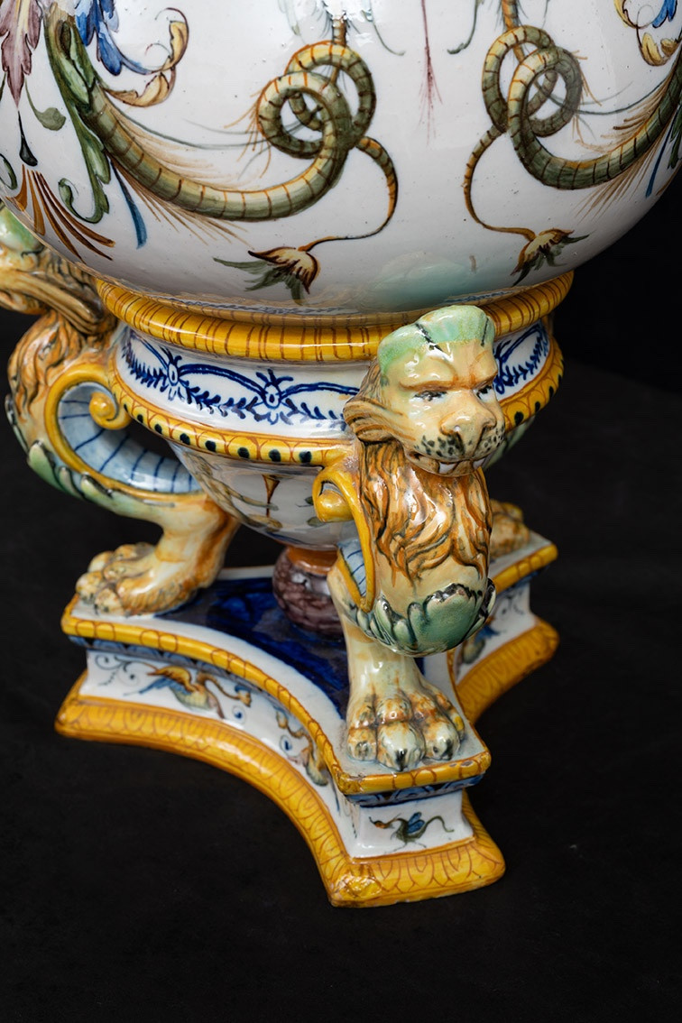 Coppia di vasi antichi in maiolica smaltata firmati Ginori appartenente alla seconda metà 19sec-photo-4