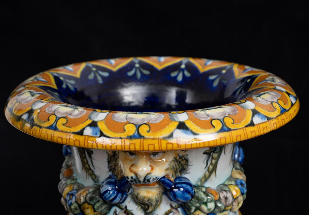 Coppia di vasi antichi in maiolica smaltata firmati Ginori appartenente alla seconda metà 19sec-photo-2