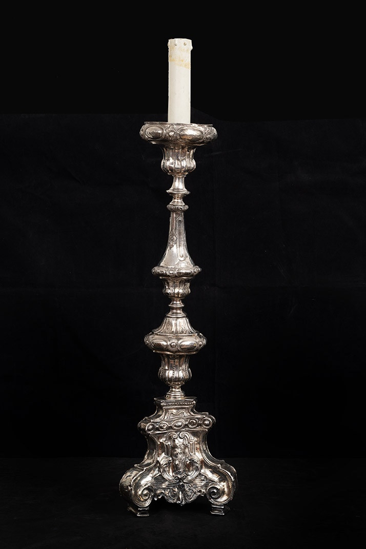 Candelabro antico in bronzo argentato 18secolo