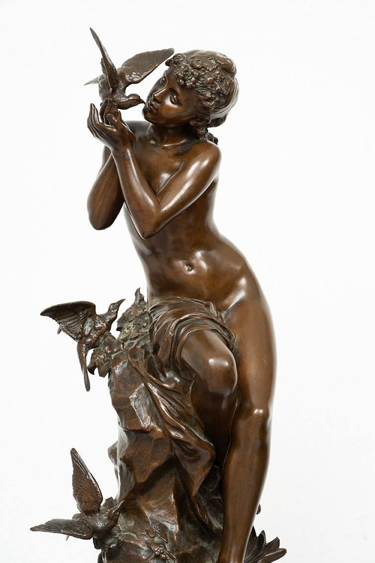 Scultura antica in bronzo patinato firmata "Math Moreau"-photo-2