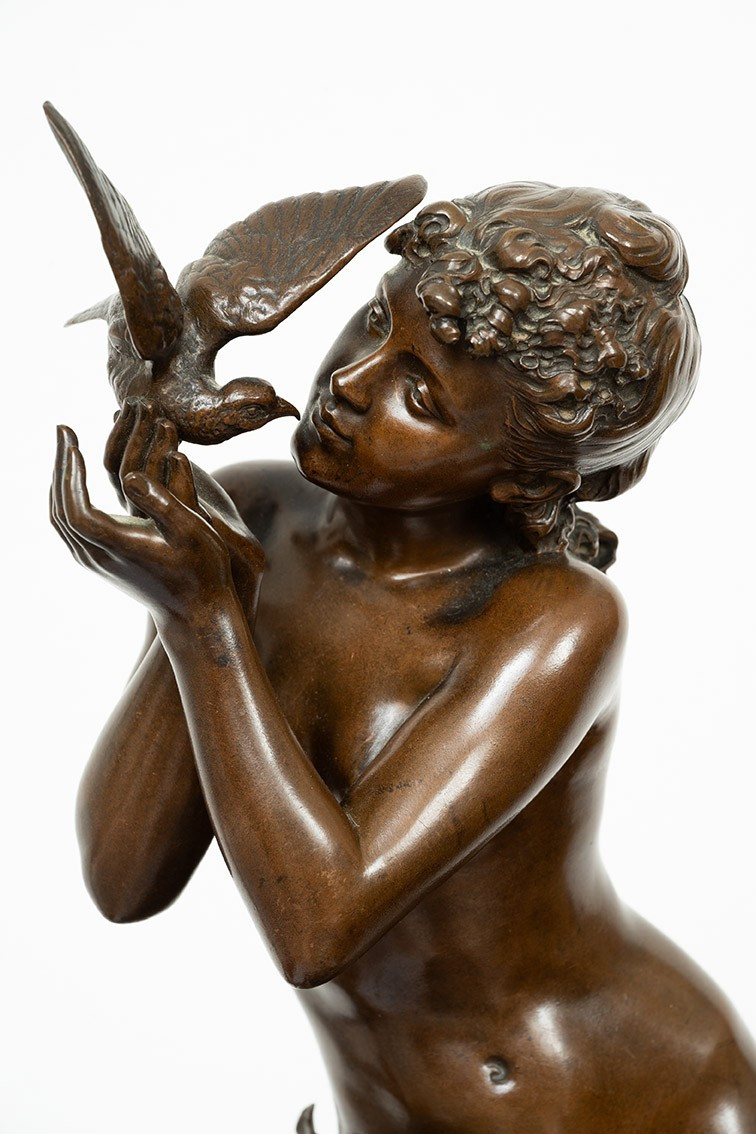 Scultura antica in bronzo patinato firmata "Math Moreau"-photo-3