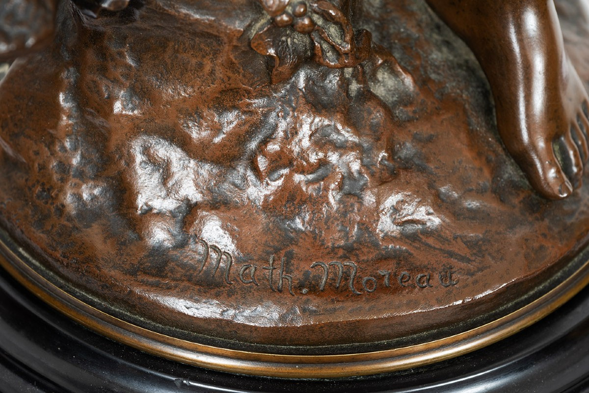 Scultura antica in bronzo patinato firmata "Math Moreau"-photo-1