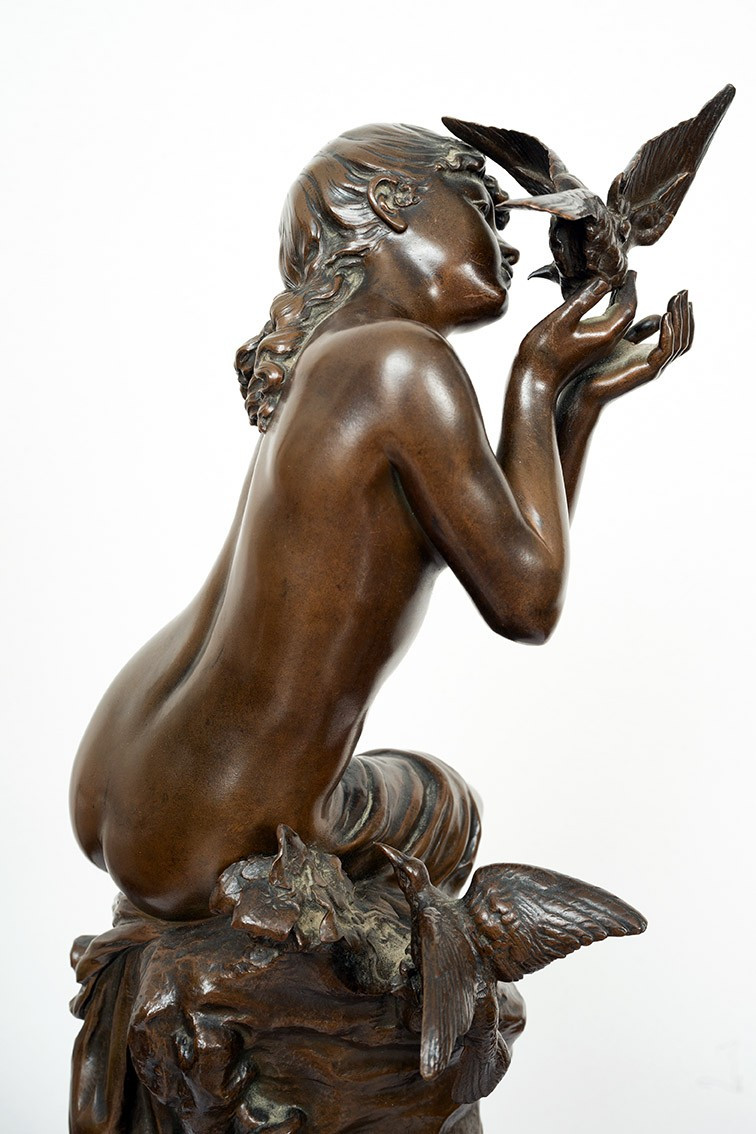 Scultura antica in bronzo patinato firmata "Math Moreau"-photo-2