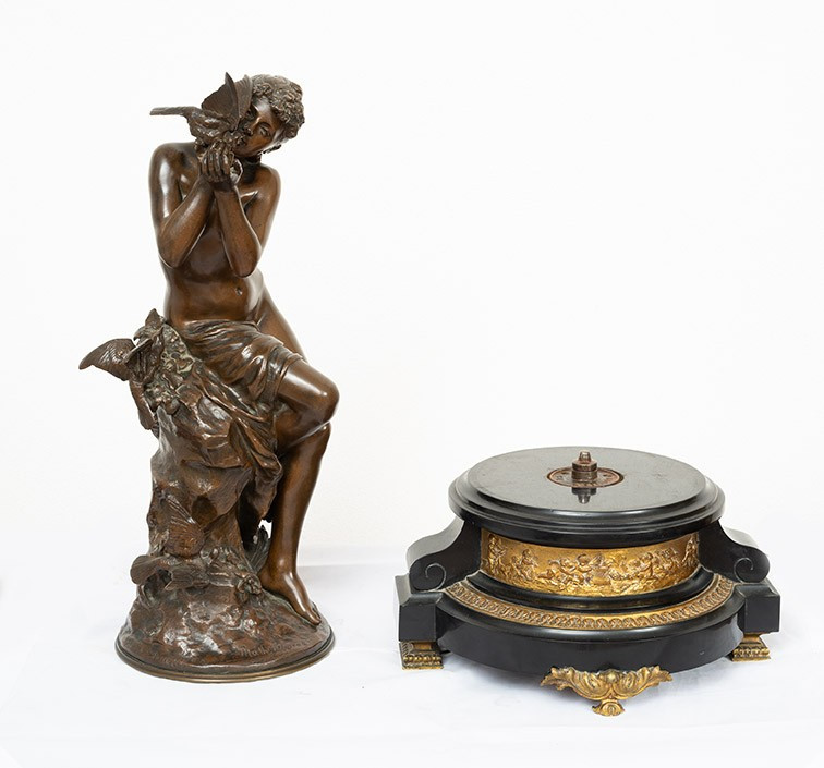 Scultura antica in bronzo patinato firmata "Math Moreau"-photo-3