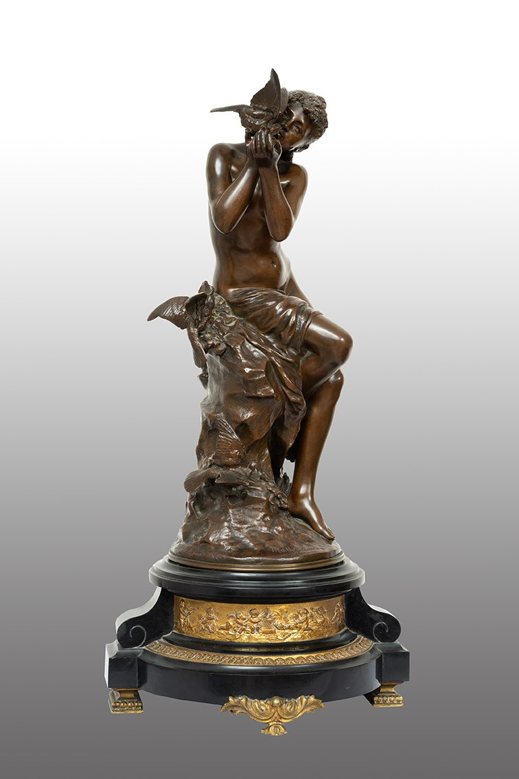 Scultura antica in bronzo patinato firmata "Math Moreau"