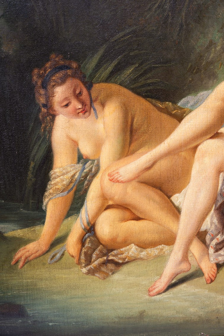 Dipinto antico olio su tella raffigurante "il riposo di Diana" 19secolo-photo-3