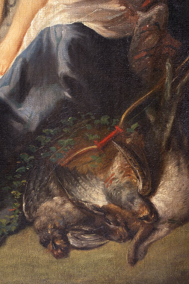 Dipinto antico olio su tella raffigurante "il riposo di Diana" 19secolo-photo-4